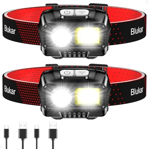 Blukar Rechargeable LED Headlamp 2-Pack Motion Sensor