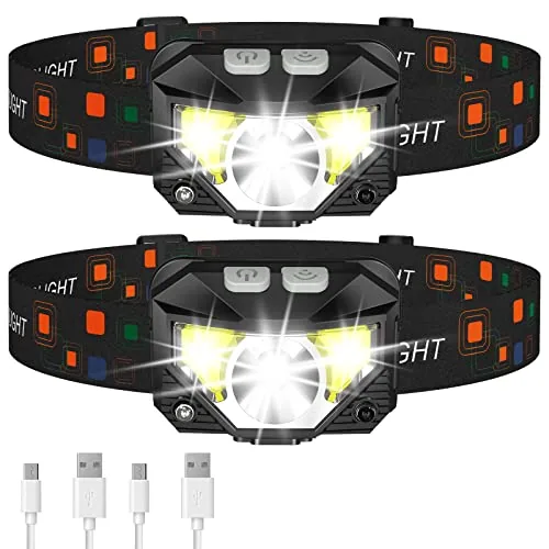 LHKNL 2-Pack Rechargeable LED Headlamp with Motion Sensor