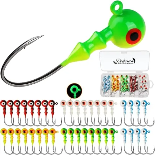 Dovesun Painted Jig Heads 1/8oz 40pcs Glow 3D Eye