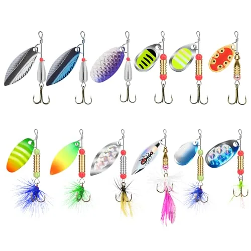 TRUSCEND Rooster Tail Spinners 12-Piece Mixed Size Set