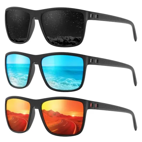 Fanshen 3-Pack Polarized Square Sunglasses UV Protection
