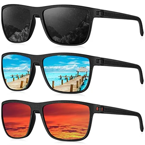 KALIYADI Polarized Sunglasses 3-Pack UV400 Rectangle Frames