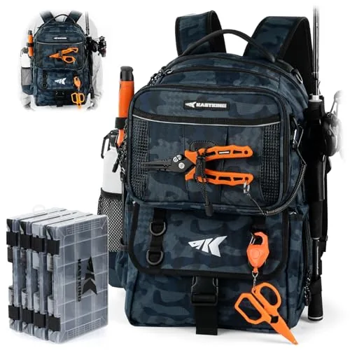 KastKing BaitSpace 50L Tackle Backpack with 4 Tackle Boxes
