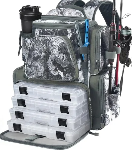 Piscifun Tackle Backpack 45L with 4 Boxes & Rod Holder