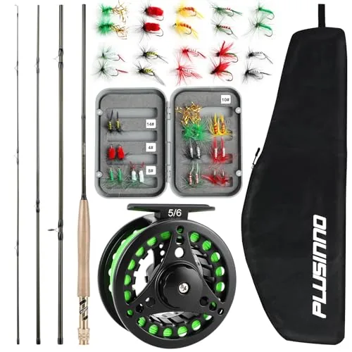 PLUSINNO 9ft 5/6 Graphite Fly Rod Combo Starter Kit