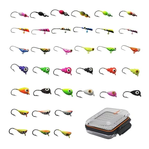 Alichino 36-Piece Lead Ice Fishing Jig Set with Box