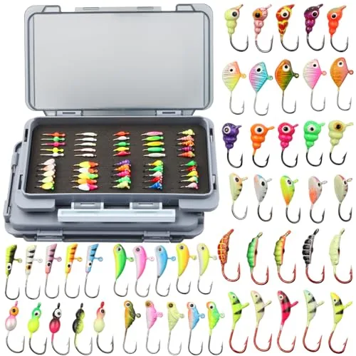 FAISOX 100-Piece Ice Fishing Jig Kit with Dual Tackle Boxes