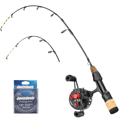 QualyQualy 24in M/ML Inline Ice Fishing Rod Reel Combo