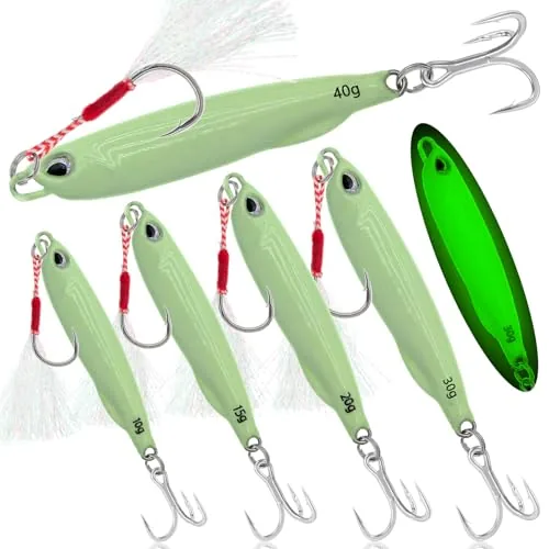 Aosethefrt Luminous Jigging Spoons 5-Pack Multi-Weight Set