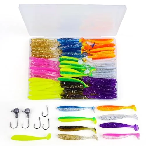 QEEGO 90pc Paddle Tail Swimbait Kit 2.95in