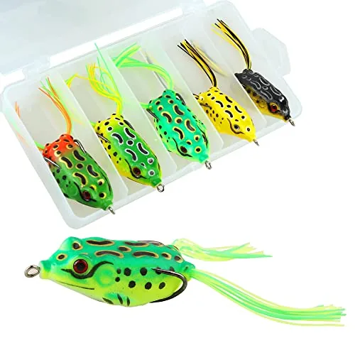 Jeoronuly 5-Piece Topwater Frog Lure Set Weedless