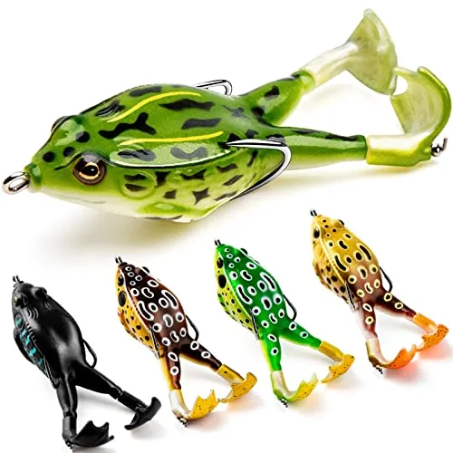 KRLAO Topwater Frog Lure 5-Pack Weedless Hooks
