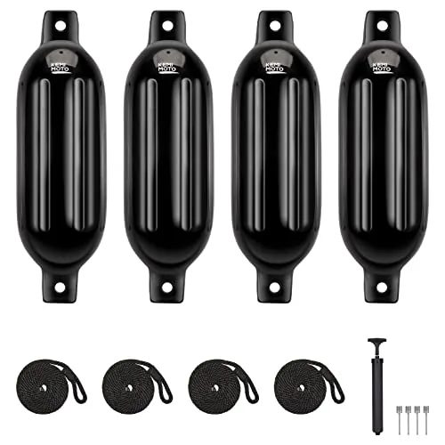 KEMIMOTO 4-Pack Inflatable Boat Fenders 15-35ft Black
