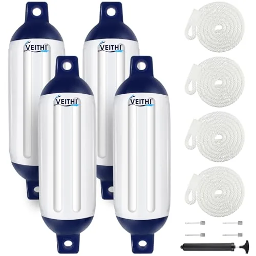 VEITHI 6.5x23" Ribbed Vinyl Boat Fenders 4-Pack