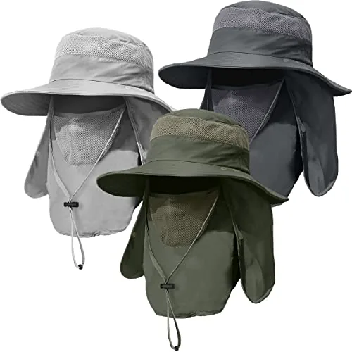 KIRAAT 3-Pack Wide Brim Hat UPF 50+ Detachable Flap
