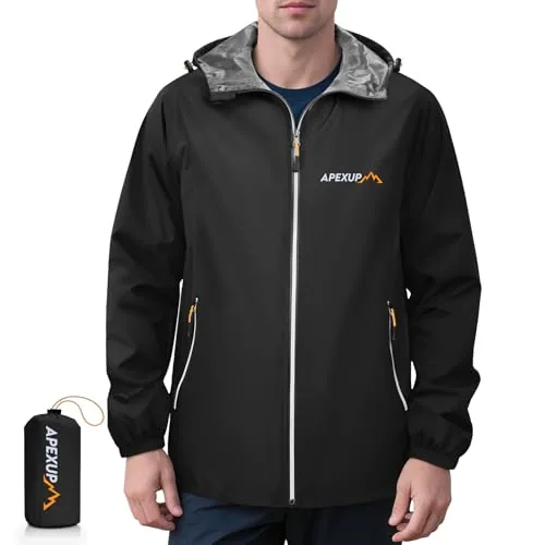APEXUP Packable Rain Jacket Waterproof Lightweight Hood