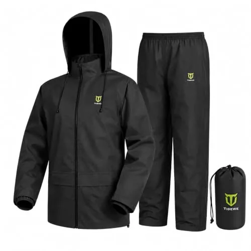 TIDEWE 2-Piece Waterproof Rain Suit, Lightweight Black